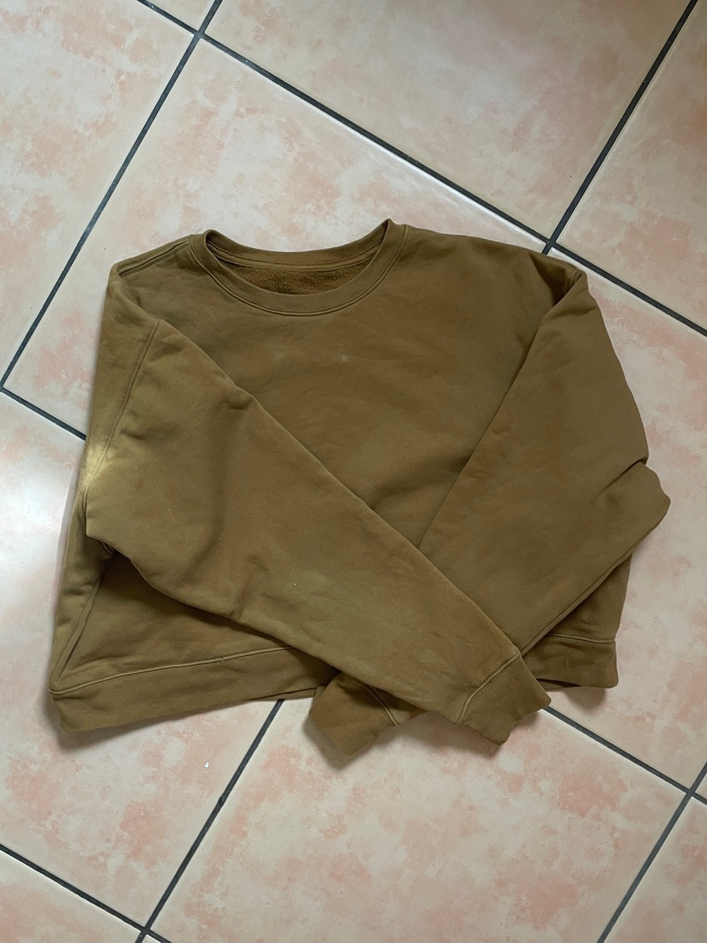 girlfriend collective 50/50 Cropped Crewneck Sweatshirt in Sycamore Yellow/Brown